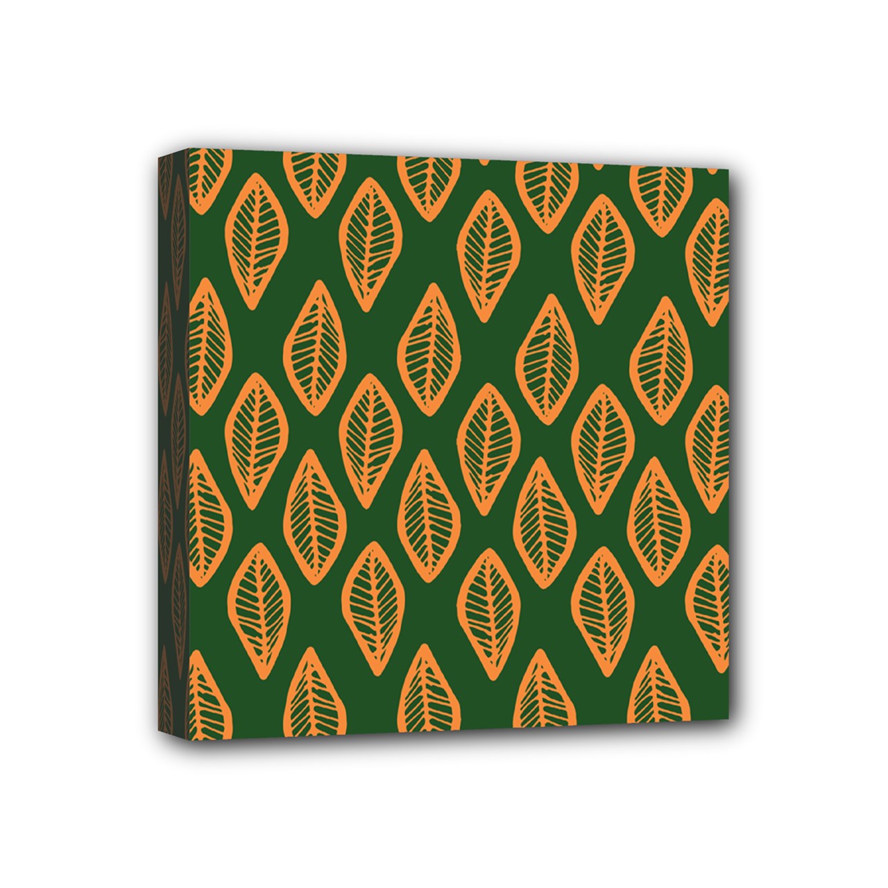 African | Ethnic | Mudcloth | #16 Green and Orange Mini Canvas 4" x 4" (Stretched)