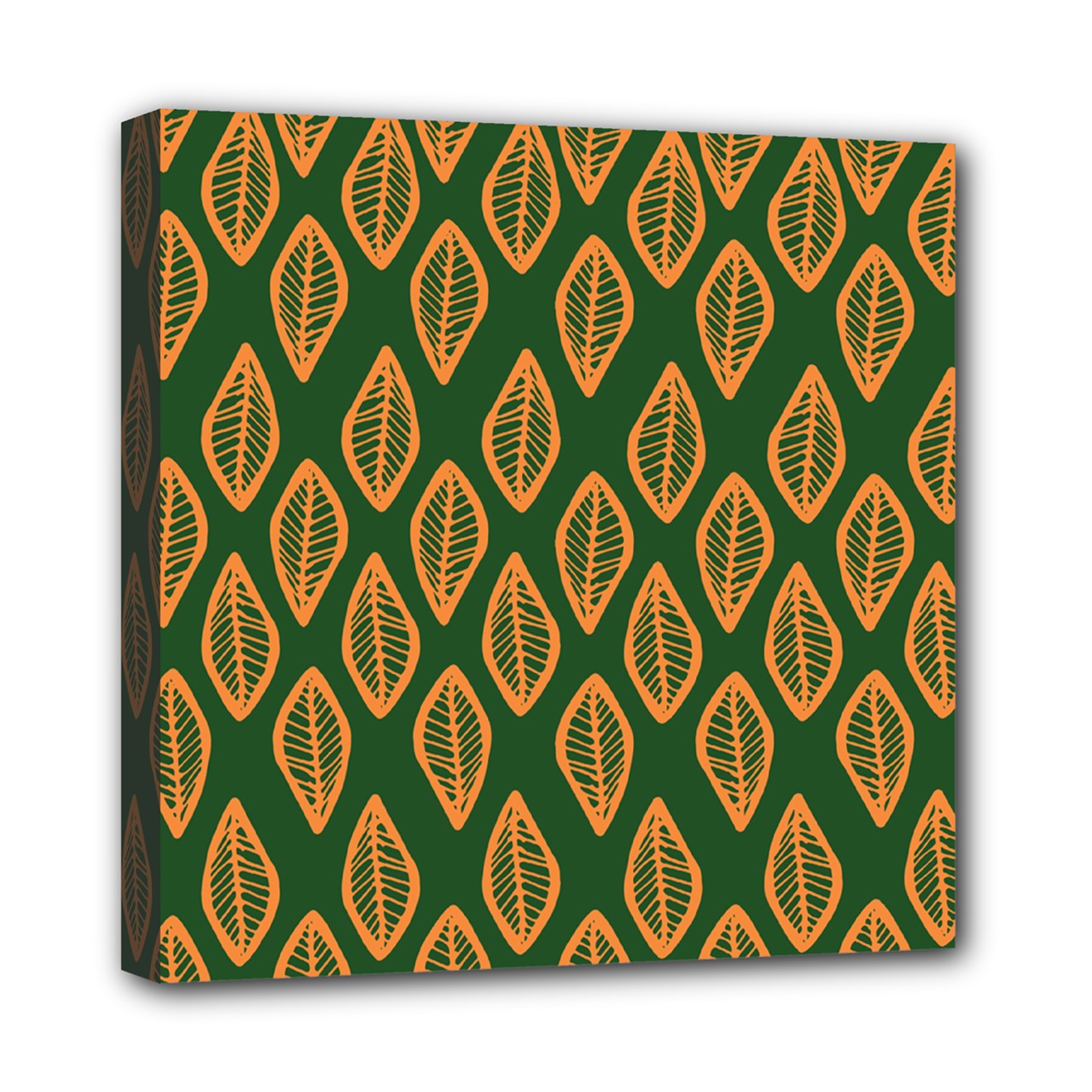 African | Ethnic | Mudcloth | #16 Green and Orange Mini Canvas 8" x 8" (Stretched)