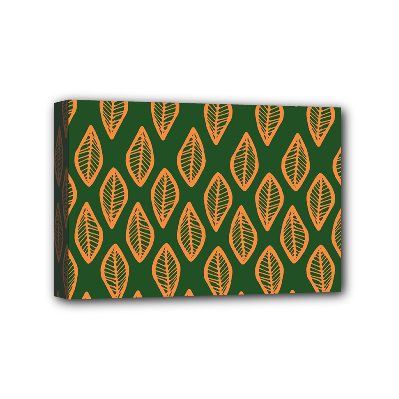 African | Ethnic | Mudcloth | #16 Green and Orange Mini Canvas 6" x 4" (Stretched)