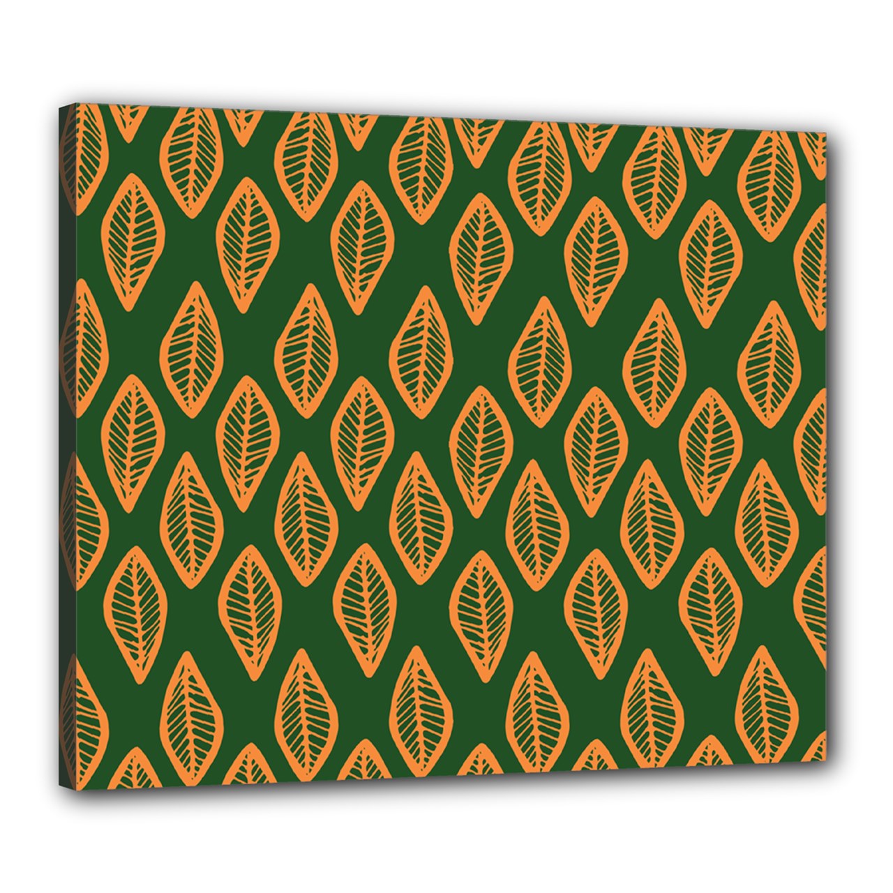 African | Ethnic | Mudcloth | #16 Green and Orange Canvas 24" x 20" (Stretched)