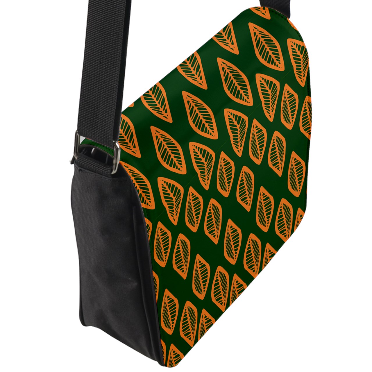 African | Ethnic | Mudcloth | #16 Green and Orange Flap Closure Messenger Bag (L)