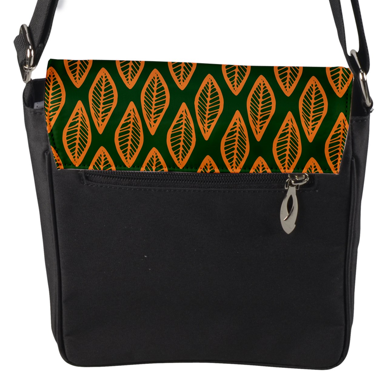 African | Ethnic | Mudcloth | #16 Green and Orange Flap Closure Messenger Bag (S)