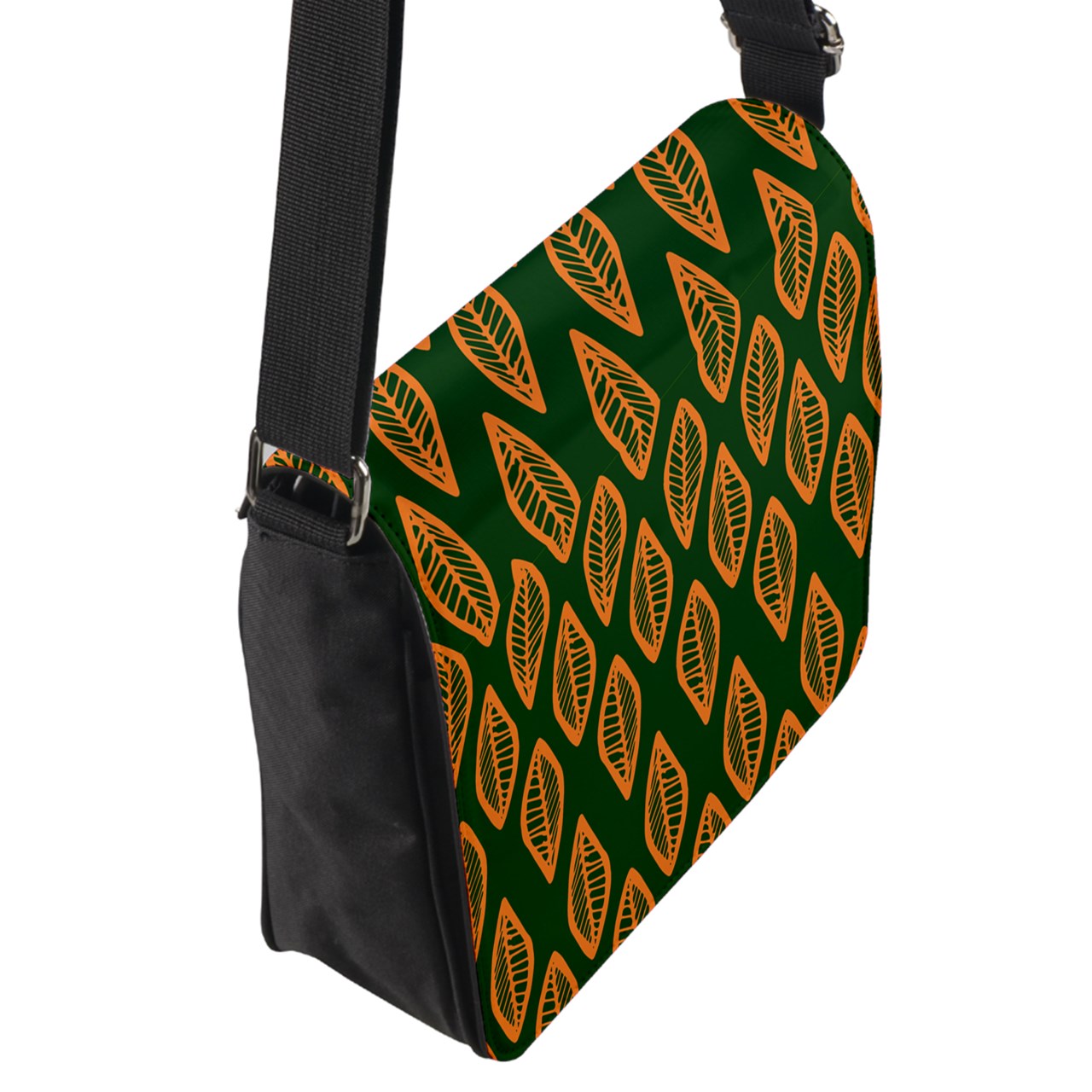 African | Ethnic | Mudcloth | #16 Green and Orange Flap Closure Messenger Bag (S)