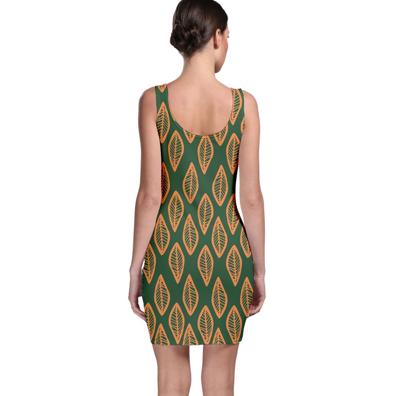 African | Ethnic | Mudcloth | #16 Green and Orange Bodycon Dress