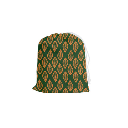 African | Ethnic | Mudcloth | #16 Green and Orange Drawstring Pouch (Small)