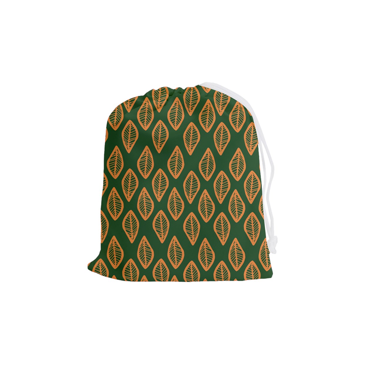 African | Ethnic | Mudcloth | #16 Green and Orange Drawstring Pouch (Medium)