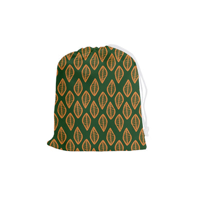 African | Ethnic | Mudcloth | #16 Green and Orange Drawstring Pouch (Medium)