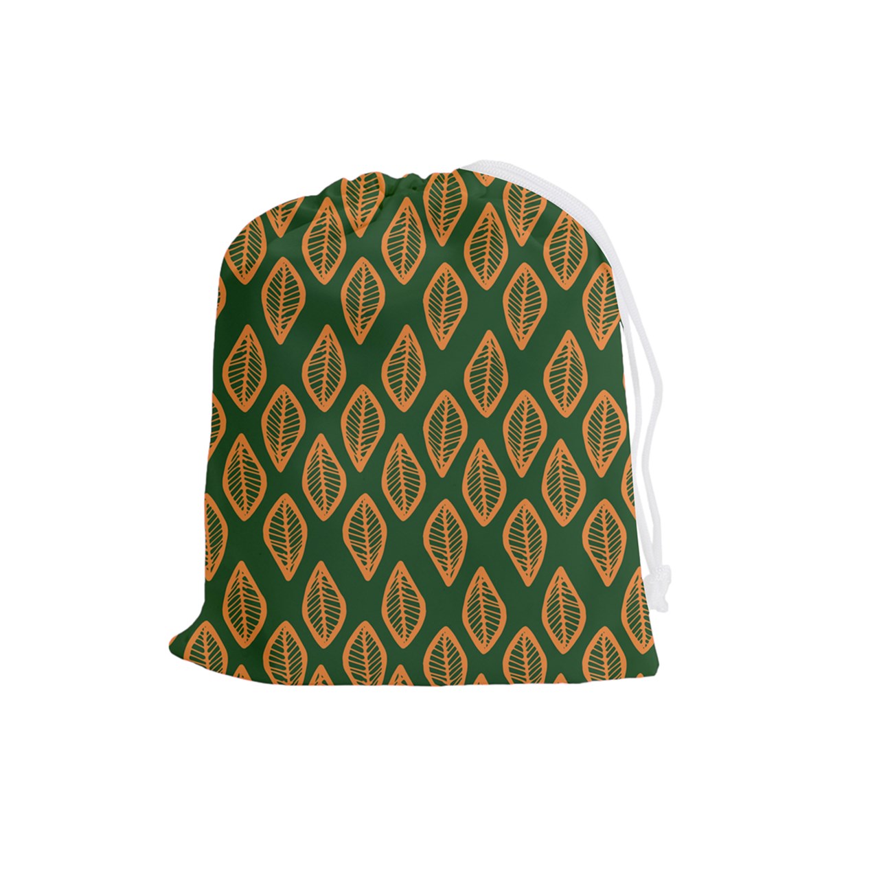 African | Ethnic | Mudcloth | #16 Green and Orange Drawstring Pouch (Large)