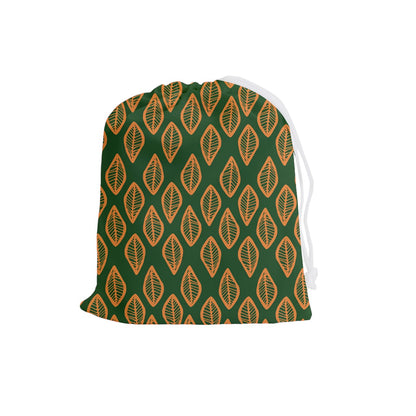African | Ethnic | Mudcloth | #16 Green and Orange Drawstring Pouch (Large)