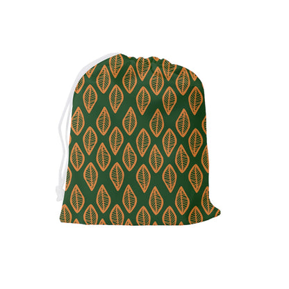 African | Ethnic | Mudcloth | #16 Green and Orange Drawstring Pouch (Large)