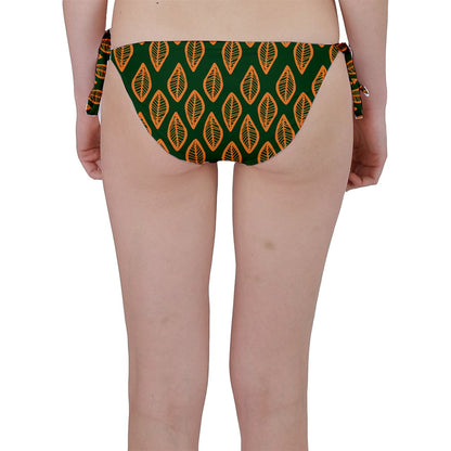 African | Ethnic | Mudcloth | #16 Green and Orange Bikini Bottoms