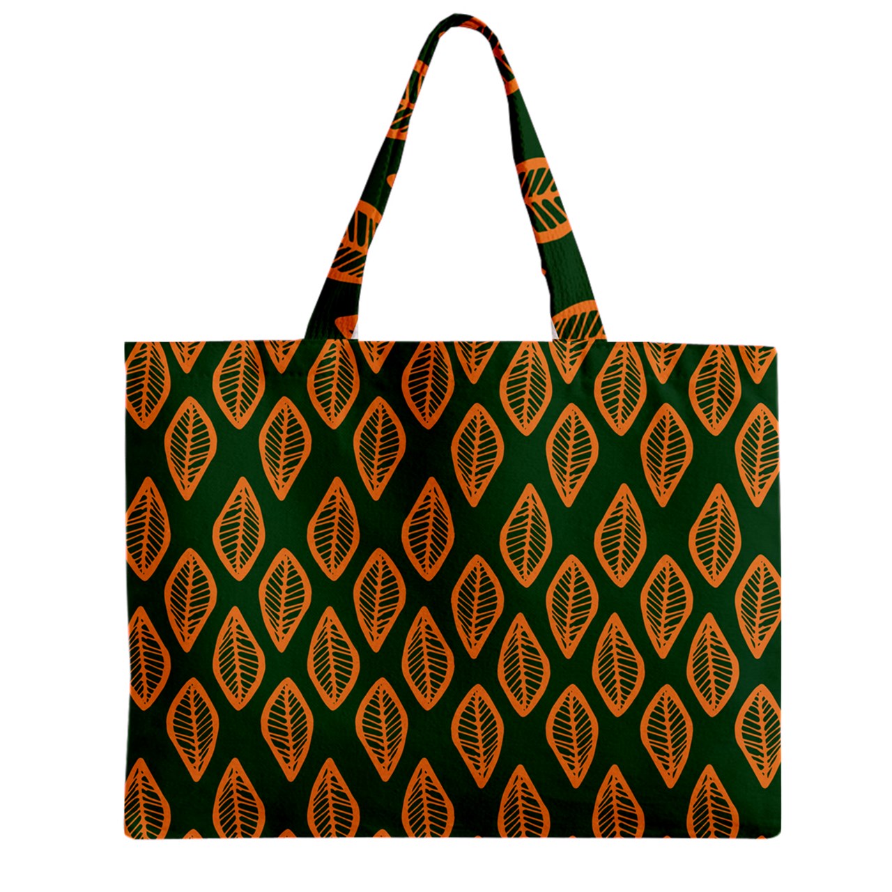 African | Ethnic | Mudcloth | #16 Green and Orange Zipper Mini Tote Bag