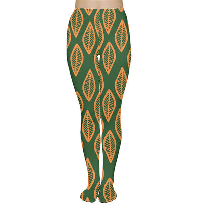 African | Ethnic | Mudcloth | #16 Green and Orange Tights