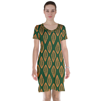 African | Ethnic | Mudcloth | #16 Green and Orange Short Sleeve Nightdress