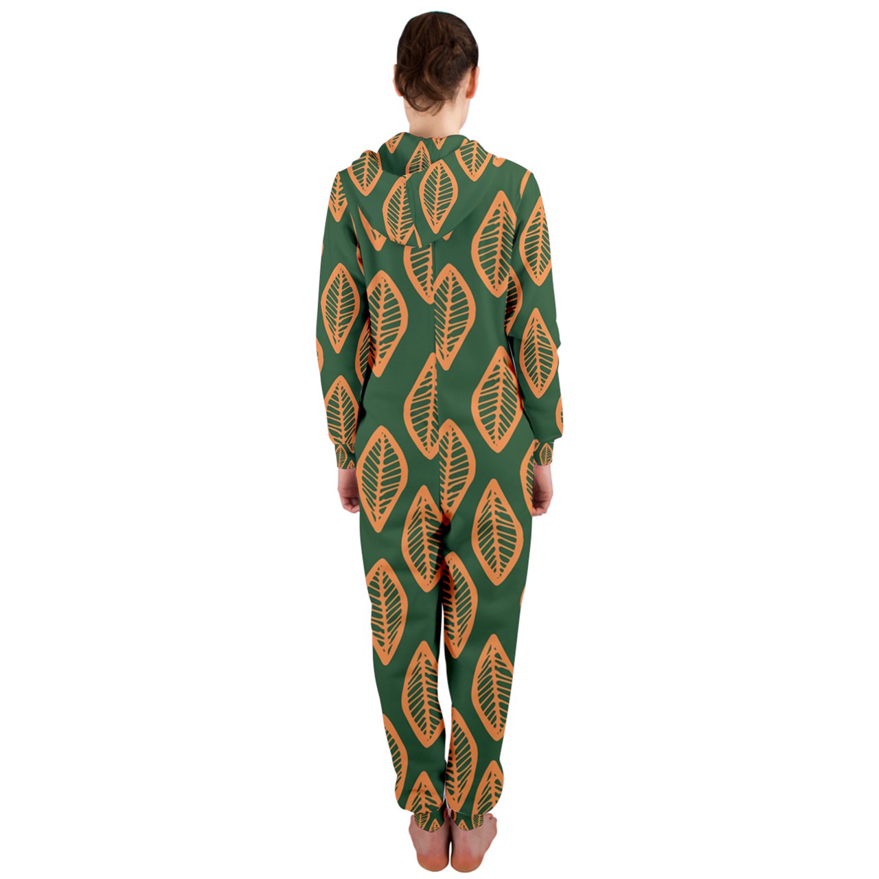 African | Ethnic | Mudcloth | #16 Green and Orange Hooded Jumpsuit (Ladies)