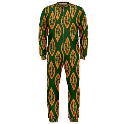 African | Ethnic | Mudcloth | #16 Green and Orange OnePiece Jumpsuit (Men)