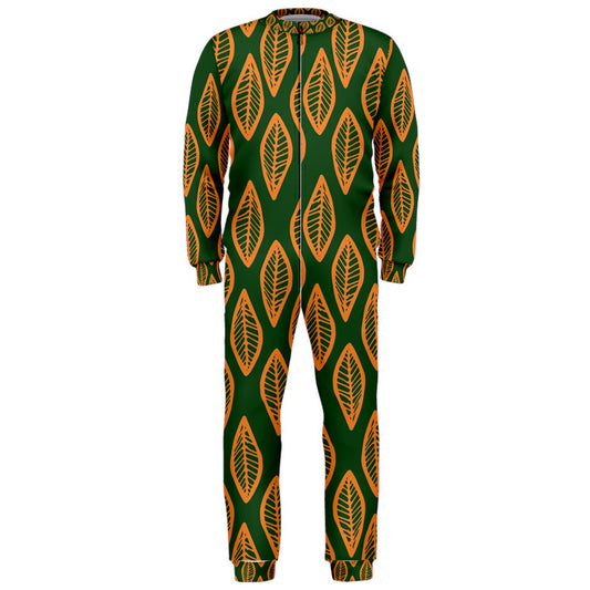 African | Ethnic | Mudcloth | #16 Green and Orange OnePiece Jumpsuit (Men)