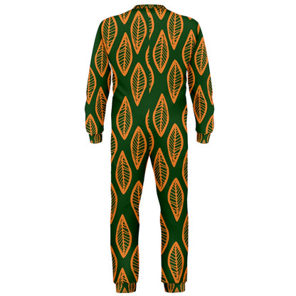 African | Ethnic | Mudcloth | #16 Green and Orange OnePiece Jumpsuit (Men)