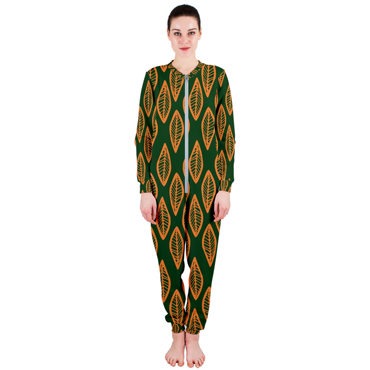 African | Ethnic | Mudcloth | #16 Green and Orange OnePiece Jumpsuit (Ladies)