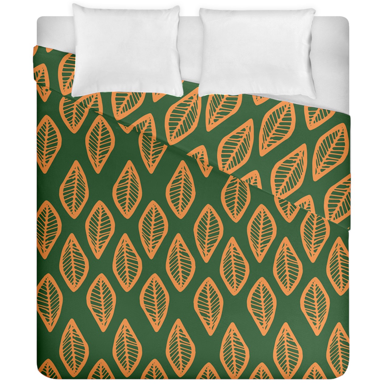 African | Ethnic | Mudcloth | #16 Green and Orange Duvet Cover Double Side (California King Size)