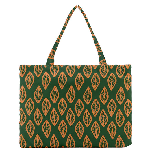 African | Ethnic | Mudcloth | #16 Green and Orange Zipper Medium Tote Bag