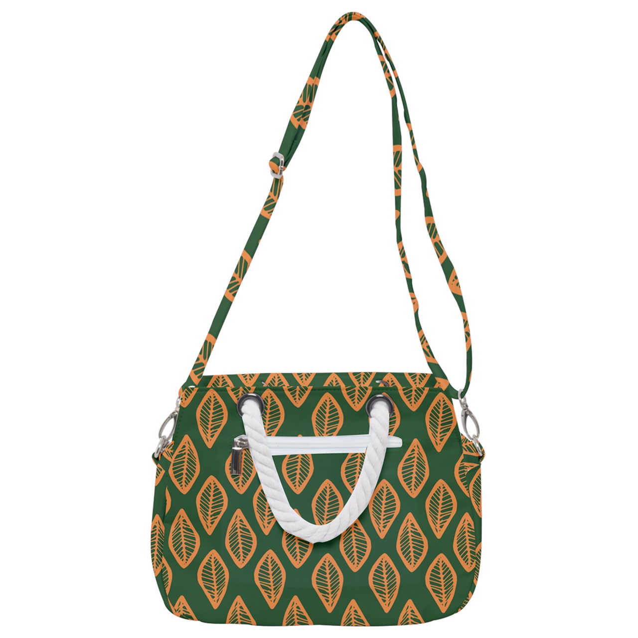 African | Ethnic | Mudcloth | #16 Green and Orange Rope Handles Shoulder Strap Bag