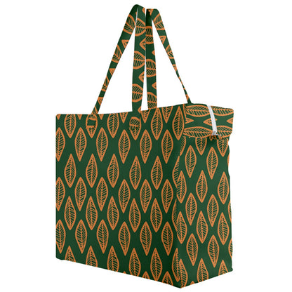 African | Ethnic | Mudcloth | #16 Green and Orange Canvas Travel Bag