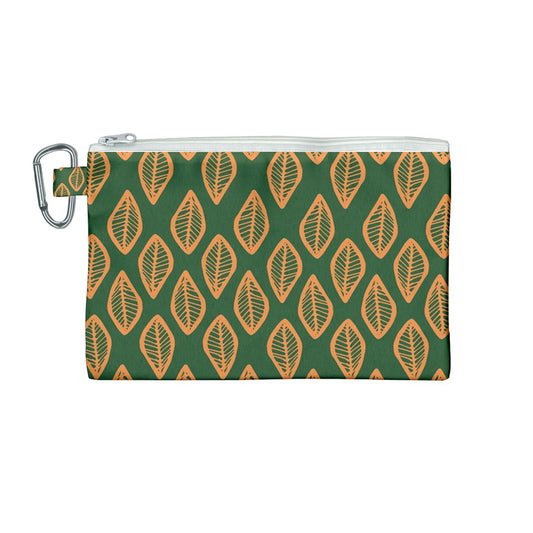 African | Ethnic | Mudcloth | #16 Green and Orange Canvas Cosmetic Bag (Medium)