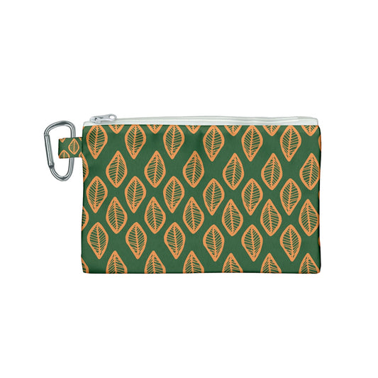 African | Ethnic | Mudcloth | #16 Green and Orange Canvas Cosmetic Bag (Small)