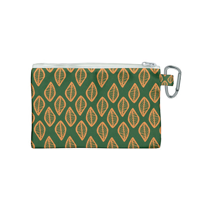 African | Ethnic | Mudcloth | #16 Green and Orange Canvas Cosmetic Bag (Small)