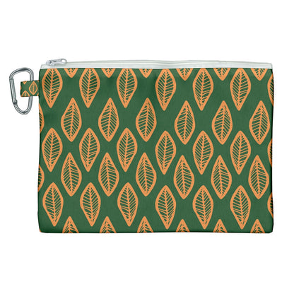 African | Ethnic | Mudcloth | #16 Green and Orange Canvas Cosmetic Bag (XL)