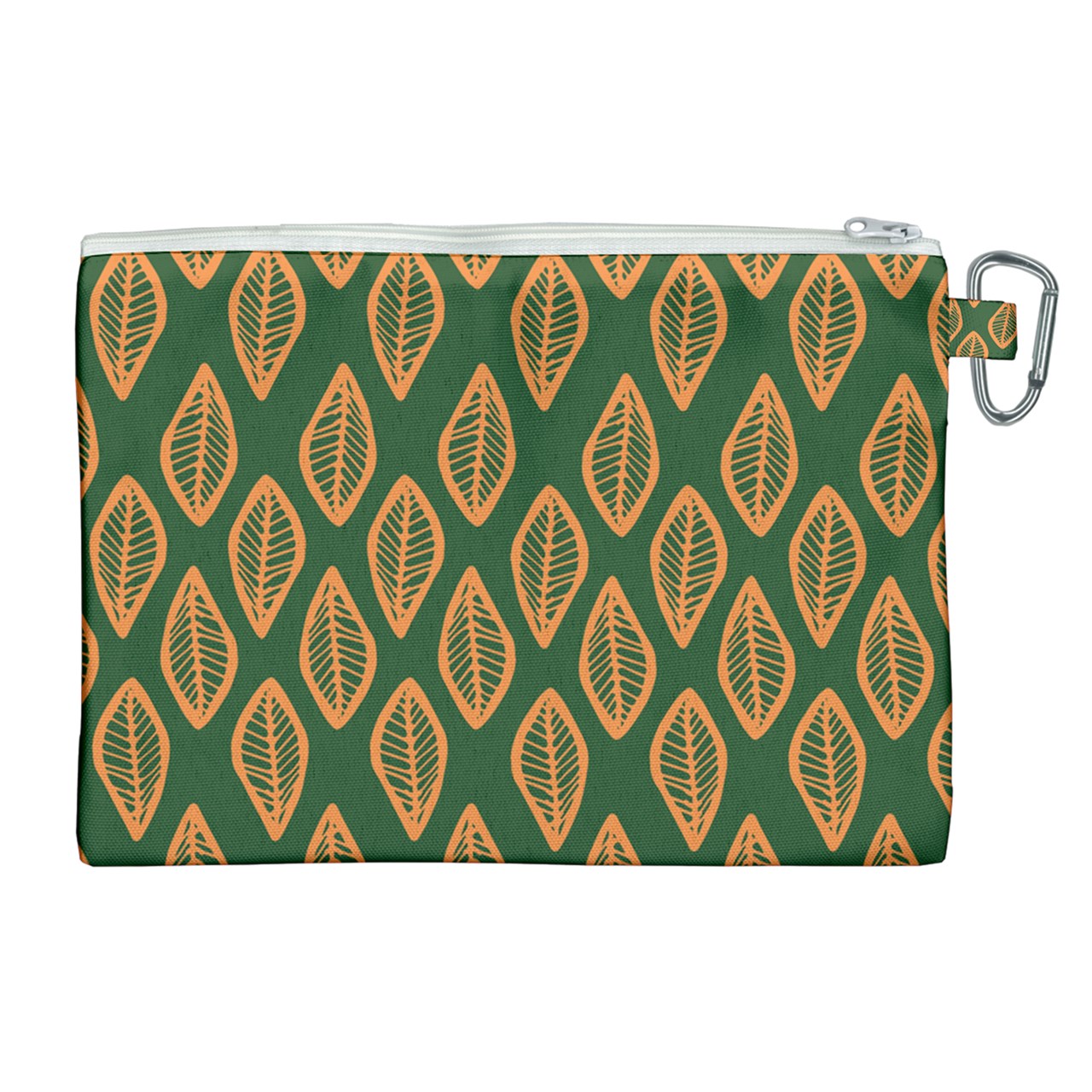 African | Ethnic | Mudcloth | #16 Green and Orange Canvas Cosmetic Bag (XL)