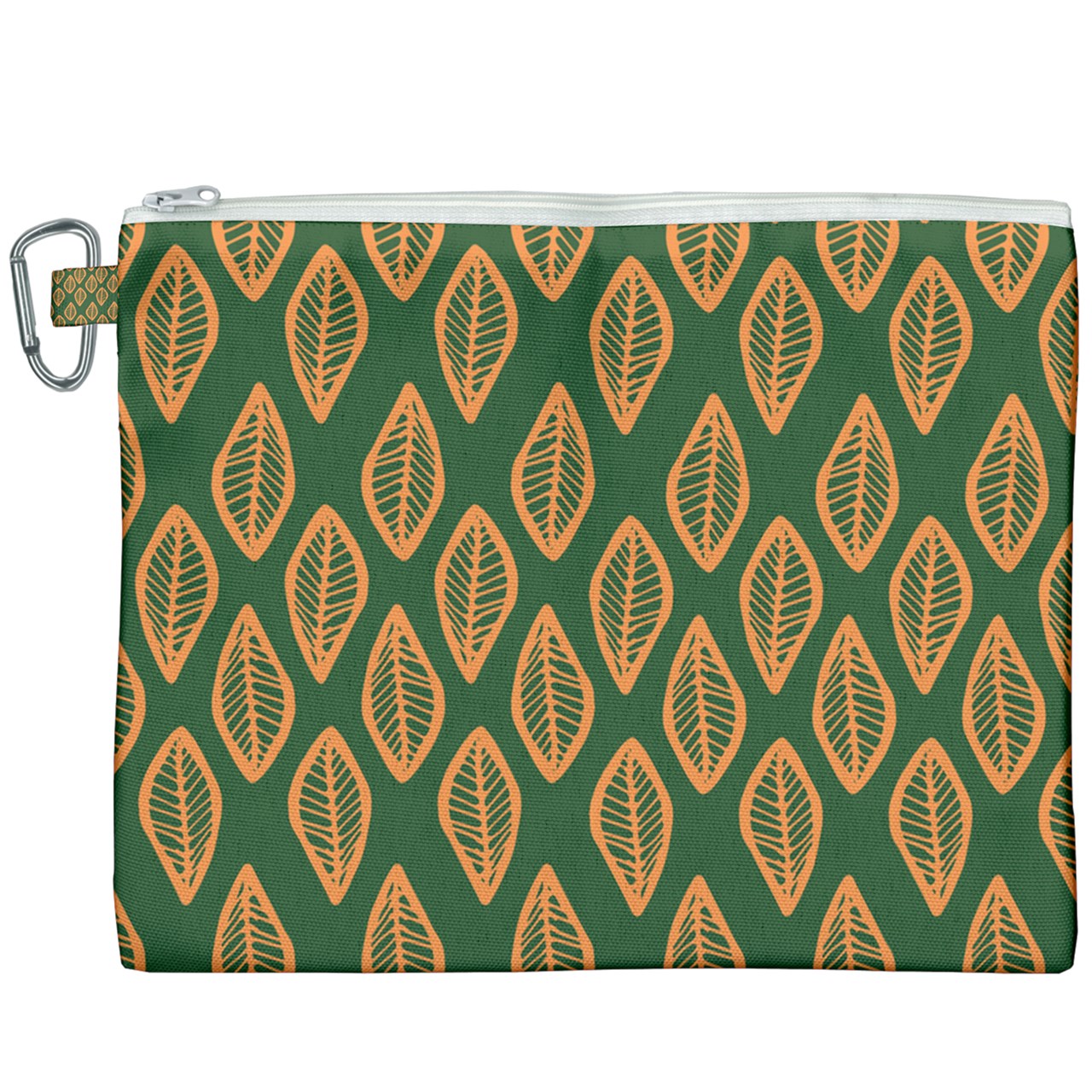 African | Ethnic | Mudcloth | #16 Green and Orange Canvas Cosmetic Bag (XXXL)