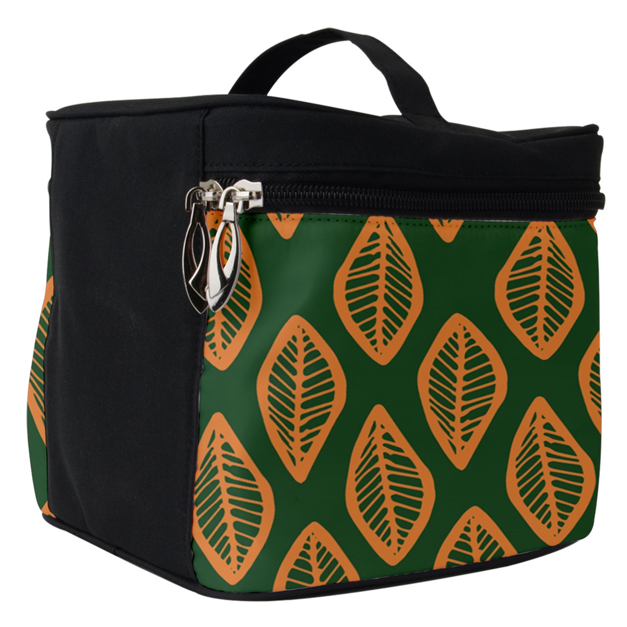 African | Ethnic | Mudcloth | #16 Green and Orange Make Up Travel Bag (Small)