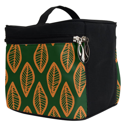 African | Ethnic | Mudcloth | #16 Green and Orange Make Up Travel Bag (Small)