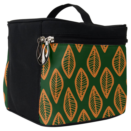 African | Ethnic | Mudcloth | #16 Green and Orange Make Up Travel Bag (Big)