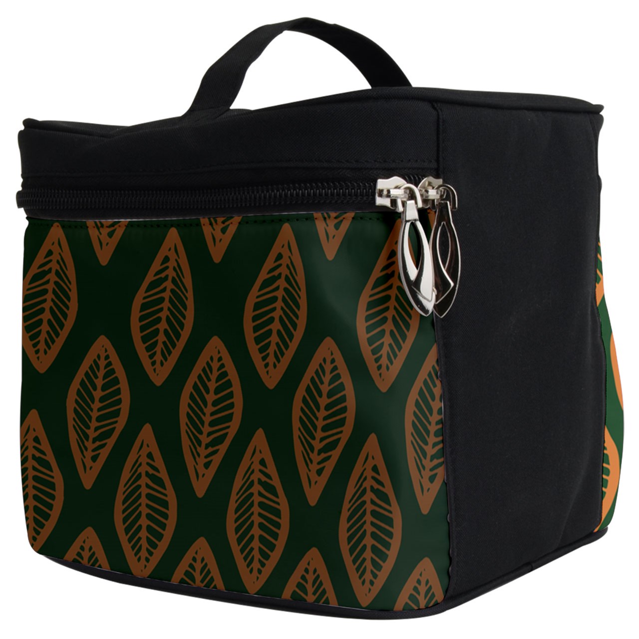 African | Ethnic | Mudcloth | #16 Green and Orange Make Up Travel Bag (Big)