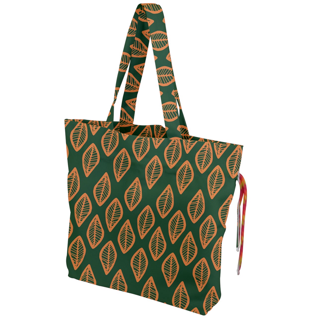 African | Ethnic | Mudcloth | #16 Green and Orange Drawstring Tote Bag