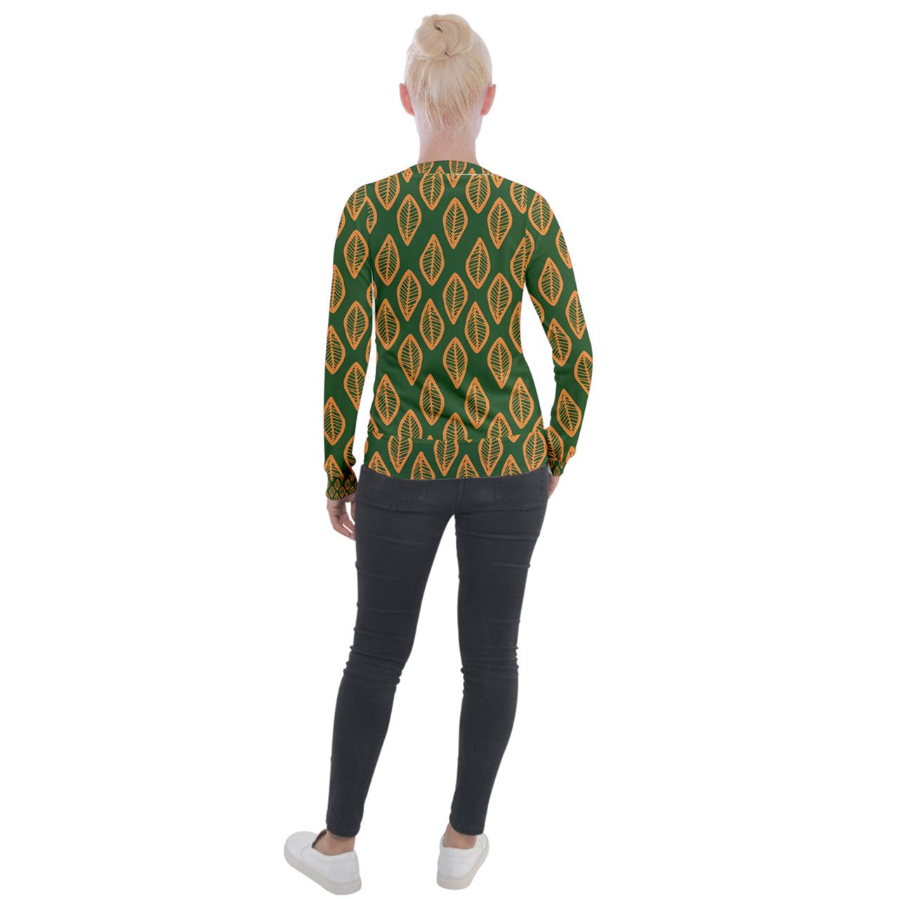 African | Ethnic | Mudcloth | #16 Green and Orange Women's Velvet Zip Up Jacket