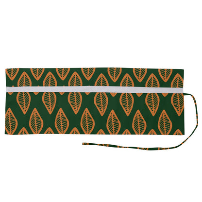 African | Ethnic | Mudcloth | #16 Green and Orange Roll Up Canvas Pencil Holder (M)