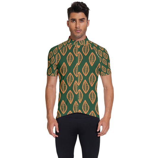 African | Ethnic | Mudcloth | #16 Green and Orange Men's Short Sleeve Cycling Jersey