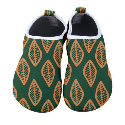 African | Ethnic | Mudcloth | #16 Green and Orange Men's Sock-Style Water Shoes