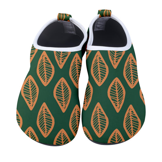 African | Ethnic | Mudcloth | #16 Green and Orange Men's Sock-Style Water Shoes