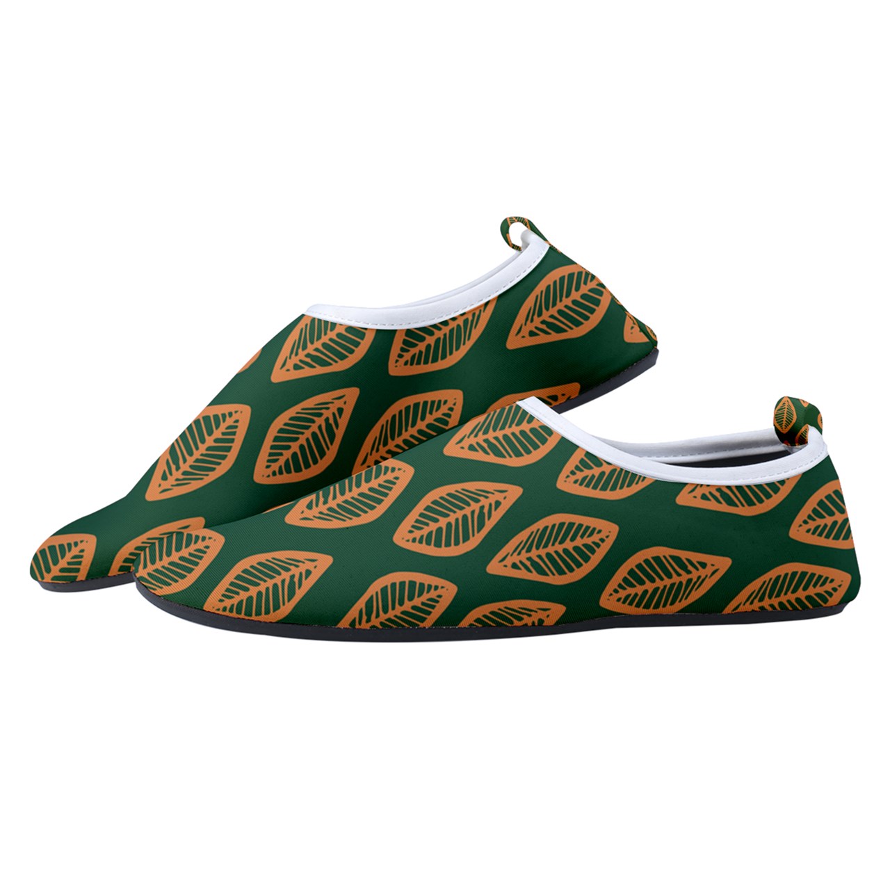 African | Ethnic | Mudcloth | #16 Green and Orange Men's Sock-Style Water Shoes