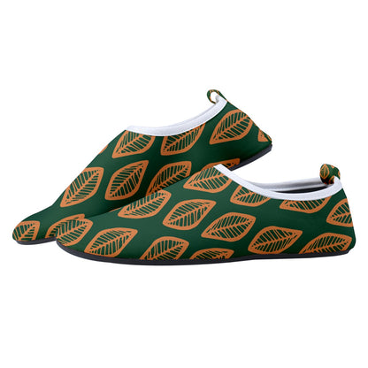 African | Ethnic | Mudcloth | #16 Green and Orange Men's Sock-Style Water Shoes