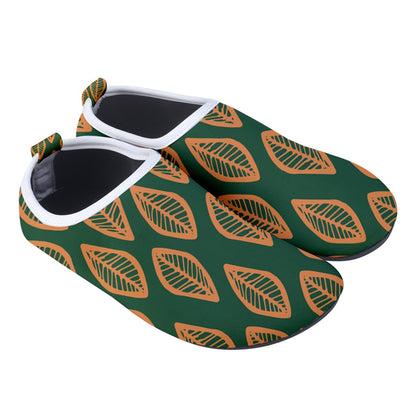 African | Ethnic | Mudcloth | #16 Green and Orange Men's Sock-Style Water Shoes