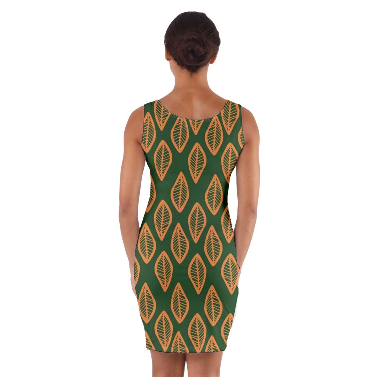 African Ethnic Orange Green Wrap Front Bodycon Dress