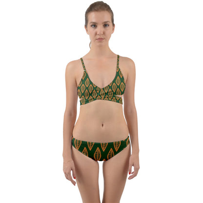 African Ethnic Orange Green Wrap Around Bikini Set