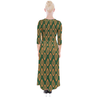 African Ethnic Orange Green Quarter Sleeve Wrap Maxi Dress