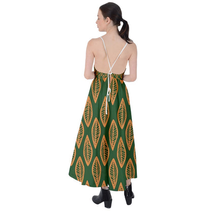 African Ethnic Orange Green Tie Back Maxi Dress